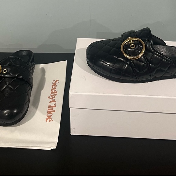 See by Chloé Women's Jodie Quilted Buckled Slip On Mule Flats, size 38 - Picture 4 of 9